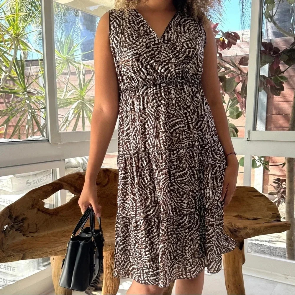 Charter Club || V Neck Ruffled Waist Sleeveless Vtg Dress Women’s Medium